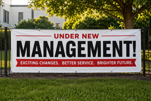 Under new management banner - management,
